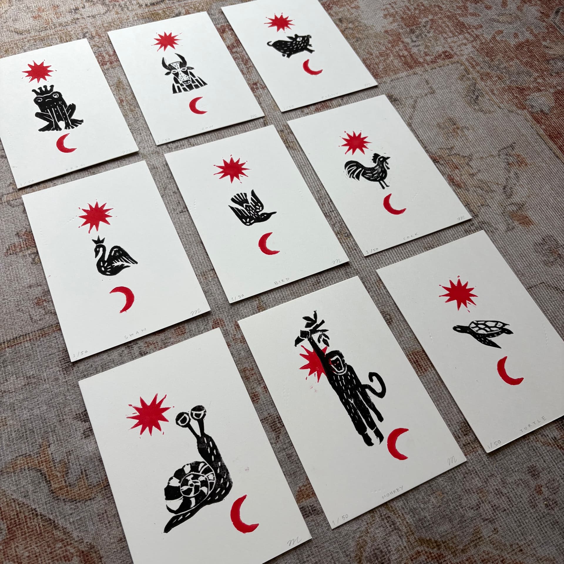 A collection of hand-printed Mayadori cards